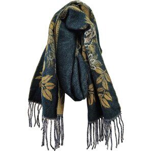 Vintage 1990s Cashmink Scarf With Floral & Leaf Pattern